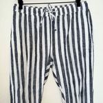 ONIA Women's Size Meddium Linen Blend White Gray Striped Cuffed Beach Pants Photo 2