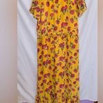 M by Marled Yellow Floral Print Short Sleeve V Neck Maxi Dress size large Photo 5