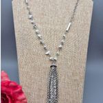 Simply Vera Wang Sliver Tone Glass Bead Natural Stone Tassel Pendant Necklace Silver Photo 0