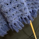 Ruby Rd  Road Open Knit Sweater Fringe Trim Heather Blue XL Photo 2