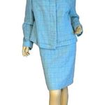 Requirements  BLUE W/PASTEL PINK & YELLOW TWEED SKIRT SUIT WITH FRINGE ACCENT 16 Photo 0