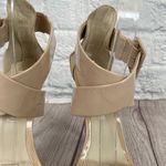 ALDO women 6 patent leather open toe wide ankle strap buckle heels beige Photo 3