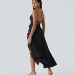 Halara 100HO.- Backless Crisscross Lace Up Side Zipper Ruffle Split Hem Maxi Dress Photo 1