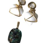 Vintage Green White Gold Tone Pendants Lot Set of 3 Photo 0