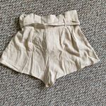 Mustard Seed high waisted tan / beige paper bag shorts with button front Photo 3