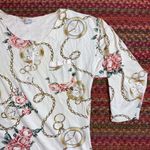 80s VINTAGE ROSE FLORAL CHAIN HENLEY TEE SHIRT DRESS Pink Size M Photo 1