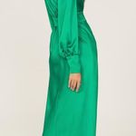 Ramy Brook Madeline Green Satin Plunge Neck Long Sleeve Gown Size 8 Photo 2