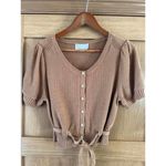 Everlane Organic Cotton Puff Sleeve Button Sweater Top in Rust Women’s sz Medium Photo 5
