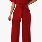 NEW Red Jumpsuit Long Wide Leg Pants Pockets NO Belt L White Size L Photo 0