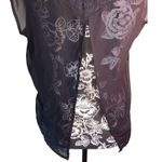 Black Lace Split Back Shirt Cutout Sheer Sexy Cute Floral Sport Dressy Holiday Photo 3