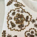 Anthropologie Leifnotes White Eyelet Gold Trim Beaded Sleeveless Dress Size 2 Photo 6