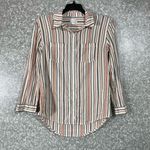 Melrose and Market Women's White Striped Button Up Top - Size Small - Long Sleeves Photo 0