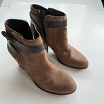 Franco Sarto Dotty Brown Leather Zip Chunky Heel Ankle Booties w/ Straps… Photo 3