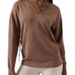 Athleta Clarity Size XS Brown V Neck Pullover Sweatshirt Long Sleeve Athleisure Photo 0