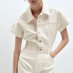 ZARA NWT DENIM TRF SHIMMERY PLAYSUIT Oyster White Medium Bloggers Fave Photo 0