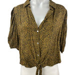 Free People Celia Olive Green Leopard Animal Print Tie Button Up Shirt Top Sz S Photo 0