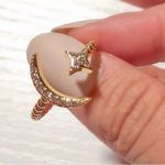 Boutique NEW Crescent Moon & Star Ring | Yellow Gold Plated Sterling Silver Photo 0