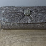 Gunne Sax Vintage  Jessica McClintock Silver Glitter Purse Rhinestone Bow Clutch Photo 0