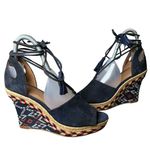 CAbi Sandals Womens 6M Blue Suede Multi Isla Espadrille Wedge Shoes Boho #6001 Photo 0