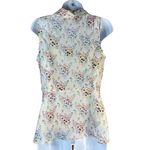 CAbi Cream Floral Print Collared Keyhole Front Sleeveless Blouse Small Photo 5