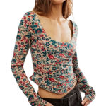 Free People NWT Melanie Long Sleeve Floral Crop Top Sand Combo Size Small Photo 0