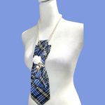 “Dainty dapper” Plaid Necktie Necklace with Pearl Accents Blue Photo 3