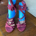 Torrid maroon strappy heels faux suede chunky heel holiday wedding size 10.5W Photo 2