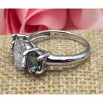 None Silver Tone Cocktail Fashion Ring Clear & Iridescent Crystals Size 7 MINT Photo 2