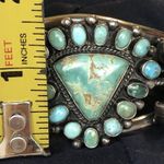Navajo Indian 70 grams Sterling Silver Turquoise Cluster Bracelet Signed Photo 12
