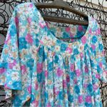 Vint. 60s Status 2 California pink blue floral silver metallic house dress mumu Size L Photo 2