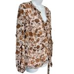 CeCe Cream Tan Fall Floral Leaves Ruffle Long Sleeve Tie Waist Wrap Top size L Photo 7