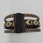 Handmade Woven Rattan Bracelet Brown and White Geometric Pattern Medium Cuff Photo 8