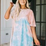 These Three Boutique Relaxed Tie Dye T-Shirt Dress- Coral/Blue Photo 0