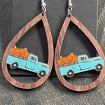 Wooden Fall Truck Pumpkin Earrings Brown Photo 4