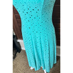 London Times  Dress Midi Aqua green eyelet stretchy fit flare sz 2 fairy mermaid Photo 2