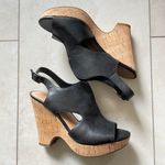 Franco Sarto Women’s Size 5 Black Gallard Leather Cork Wedge Sandals. Photo 2