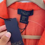 Rachel Roy  Blouse XS Orange Satin Popover V Neck Short Sleeve Silky Hi Low Flowy Photo 2