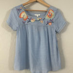 Blu Pepper  Embroidered Boho Peasant Top NWT Women’s Small Light Blue Floral Photo 0