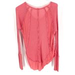 Free People Catalina Pink Waffle Knit Raw Hem Boho Beach Long Sleeve Thermal Top Photo 5