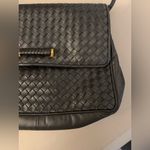 Vintage Ganson Y2K 90s Charcoal Woven Leather Handbag Crossbody Dark Gray Black Photo 2