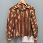 Vintage 70s Retro Button Down Long Sleeve Striped Shirt size XS / S Orange Photo 0