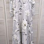 TENDENCY Women's Long Formal Silver Dress with Sheer Floral Overlay Photo 0