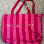 Victoria's Secret Iconic Pink Striped Canvas Tote Large Shopping Beach Bag Y2K Photo 0