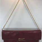 Vintage Red/Black Leather Embossed Reptile Clutch Purse with Gold chain Photo 2