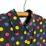 Vintage Diversity Colorful Polka Dot Women's Button Down Shirt 100% Silk Black Photo 1