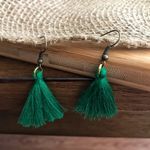 Handmade Tassel Earrings Green Boho USA NEW Cottagecore Light Weight Photo 1