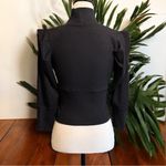 Free People  Black Ribbed Puff Shoulder Mock Neck Sweater - Size Small Photo 4