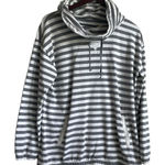 LZC Sportswear Women Sweatshirt M Gray Striped Tunic Funnel Neck Coastal Preppy Size M Photo 0