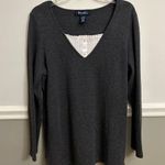 Denim & Co . Long Grey Sleeve Flatback Rib Knit Duet Tunic Size Large Photo 0
