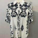 ZARA Women's Linen Blend Top Button down Floral Boho Oversized Black White sz M Photo 9